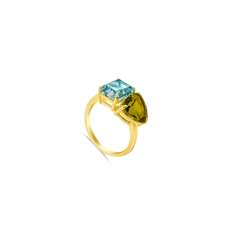 Toi Et Moi  Aqua and Peridot Ring
