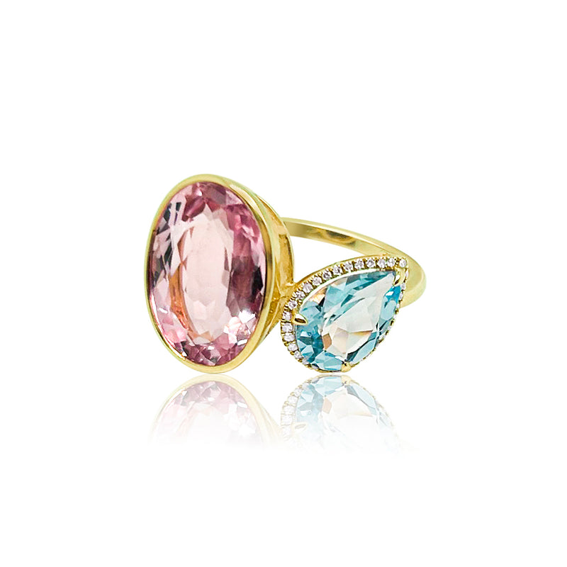 Two Stone Kunzite and Blue Topaz Ring