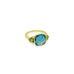 Yellow Gold Blue Topaz and Peridot Statement Ring