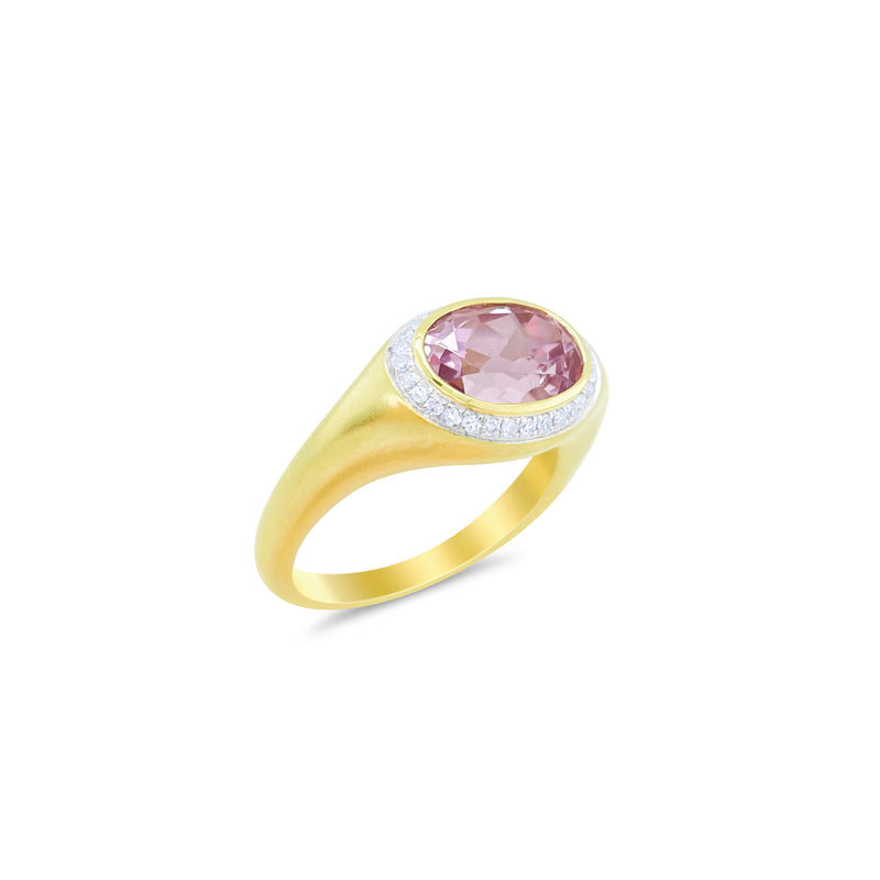 Brushed Gold Kunzite and Diamond Ring