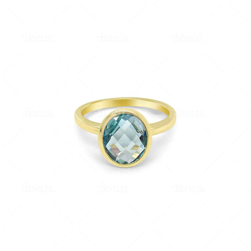 Yellow Gold and Blue Topaz Ring