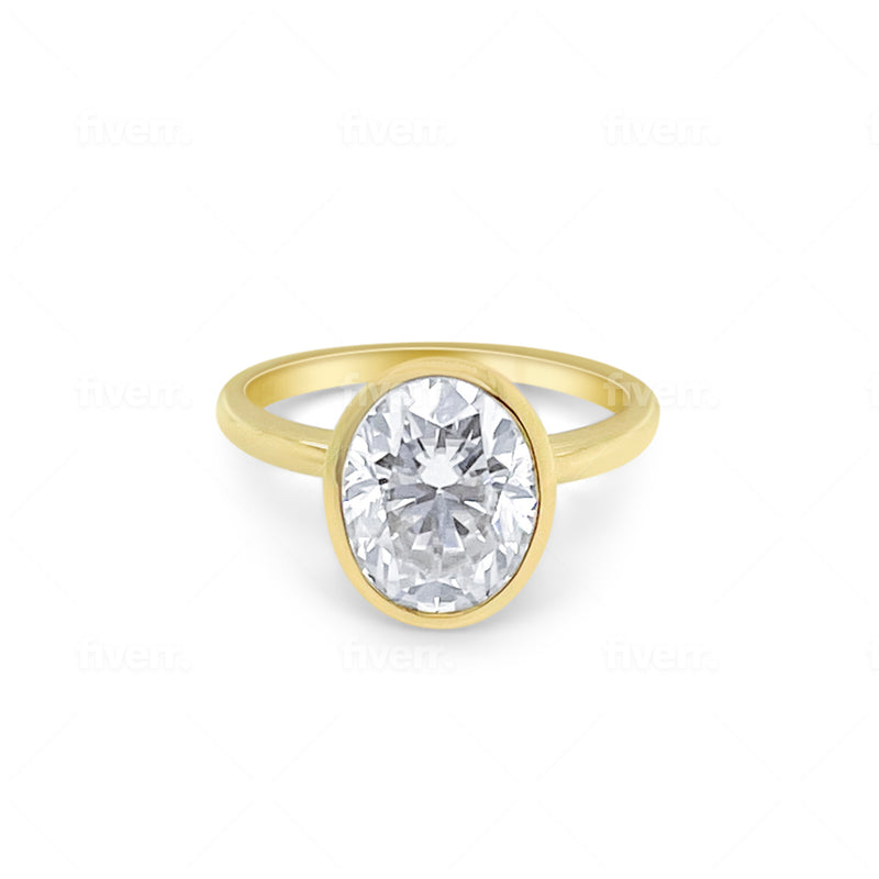 Yellow Gold Oval Diamond Ring: LAB GROWN 2.00
