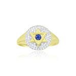 Yellow Gold Blue Sapphire Star of David Signet Ring