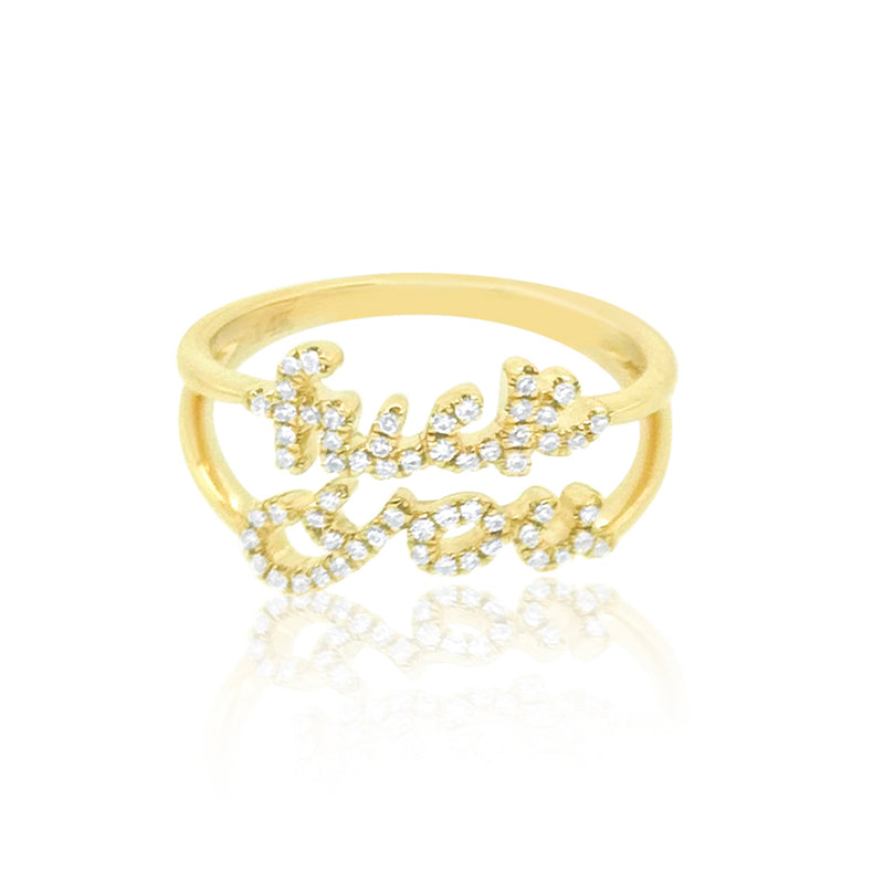 Yellow Gold Diamond Script Meaningful Ring