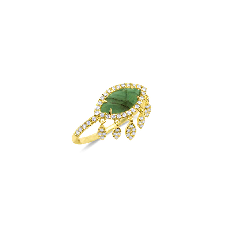 14kt Yellow Gold Rough Cut Emerald and Diamond Fringe Ring