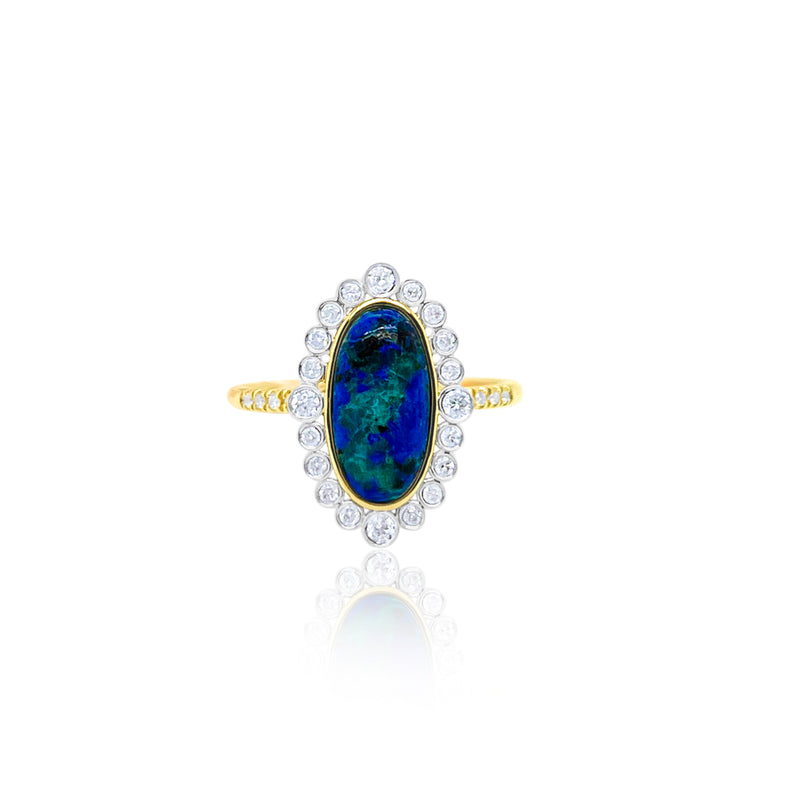 Yellow Gold Diamond Turquoise Flower Ring