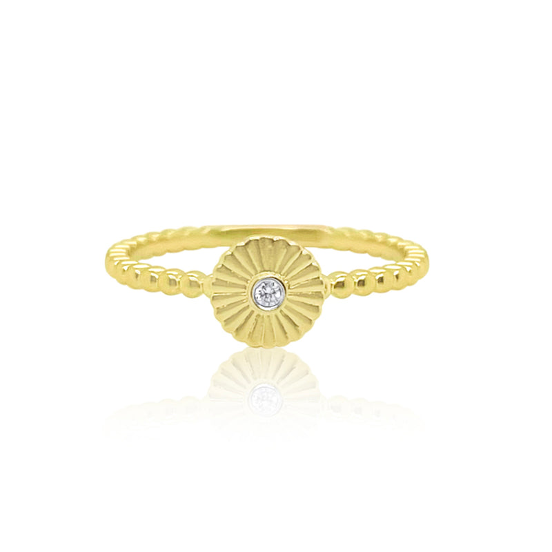 Beaded Brushed Gold Disc Diamond Ring