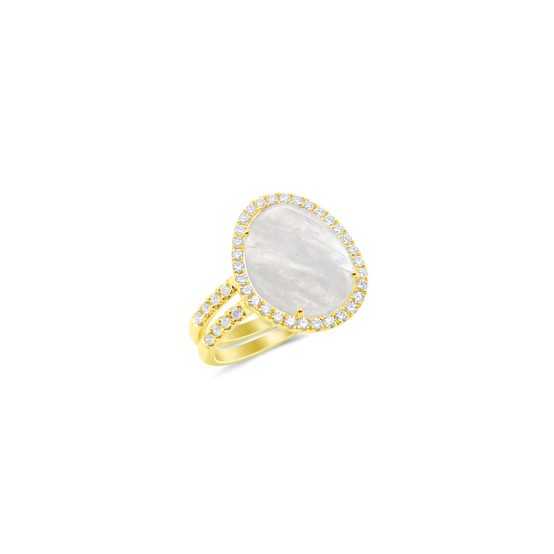 14kt Yellow Gold Rainbow Moonstone and Diamond Ring