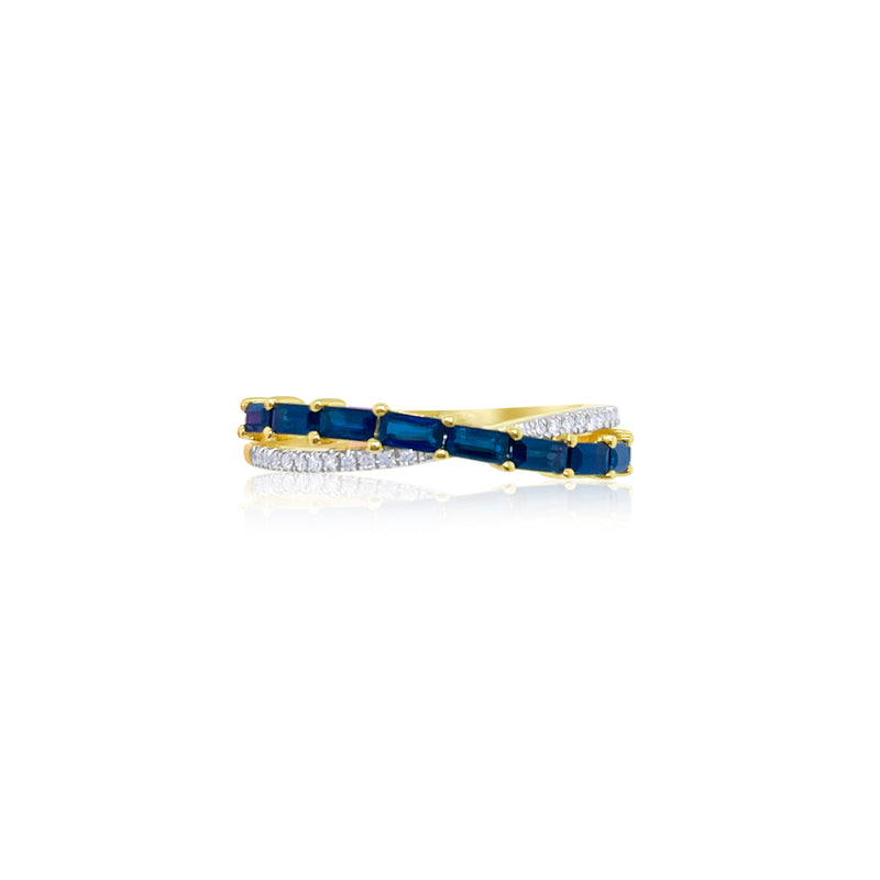 Blue Sapphire and Diamond Twist  Stackable Ring 14kt Yellow Gold