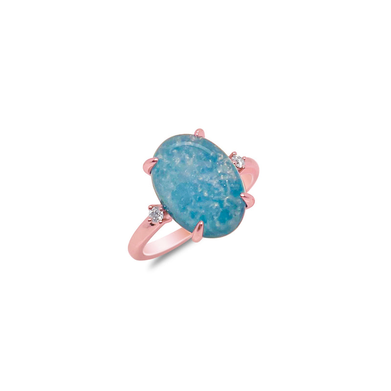 Silver and Diamond Milky Aqua Cocktail Ring
