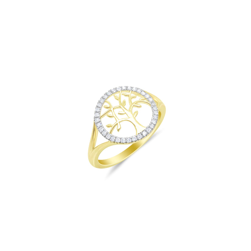 14kt Yellow Gold Diamond Tree Ring