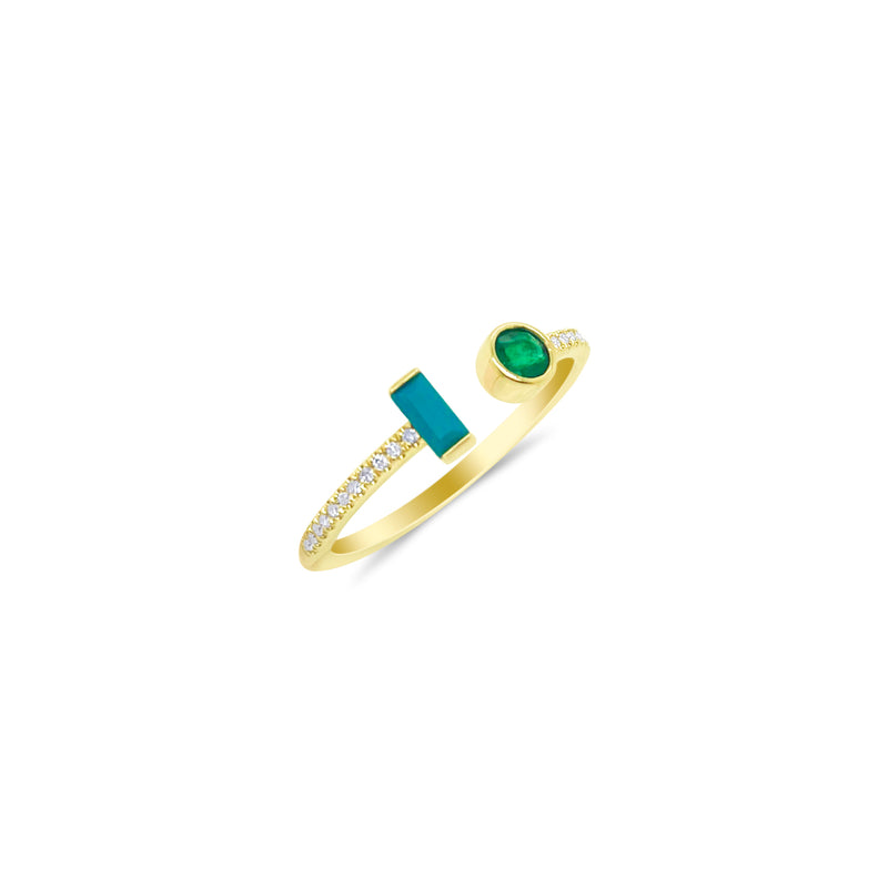 14kt Yellow Gold Turquoise Emerald and Diamond Ring