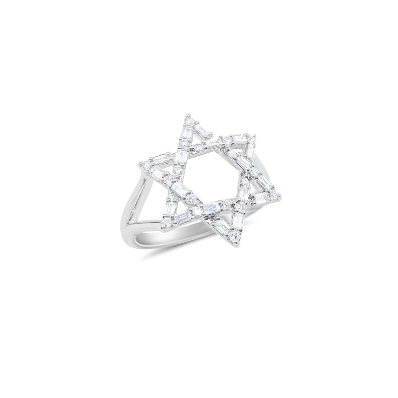 14kt White Gold Diamond Jewish Star Ring Baby Emerald Cuts ONLINE EXCLUSIVE