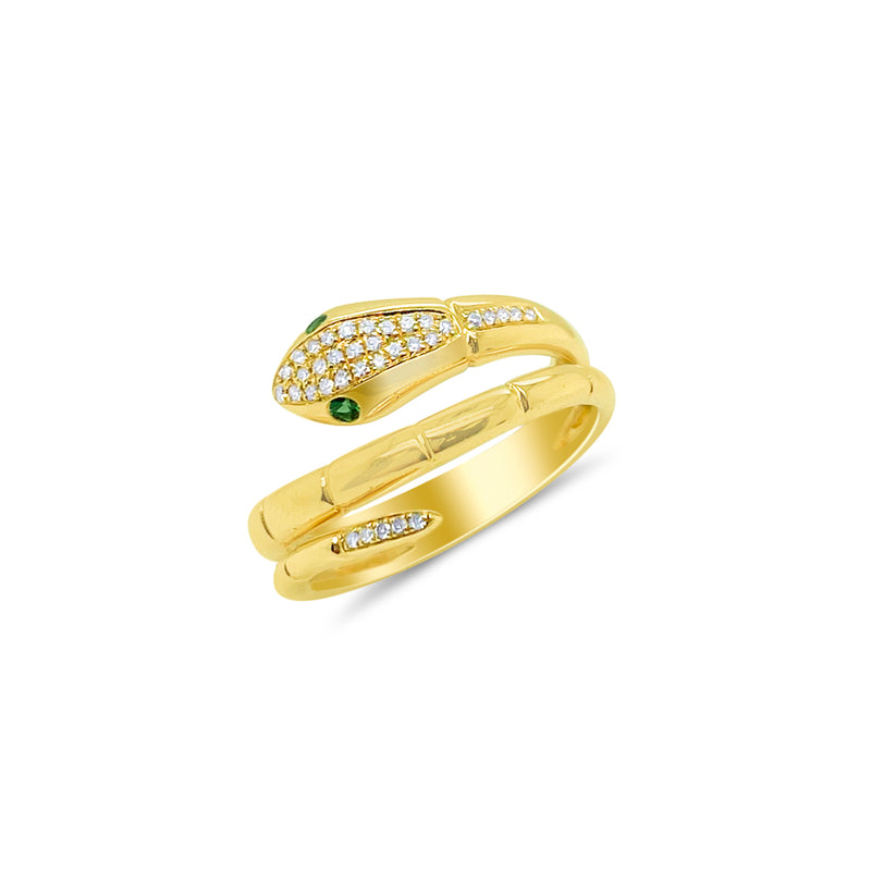 14kt Yellow Gold Diamond and Emerald Snake Ring ONLINE EXCLUSIVE