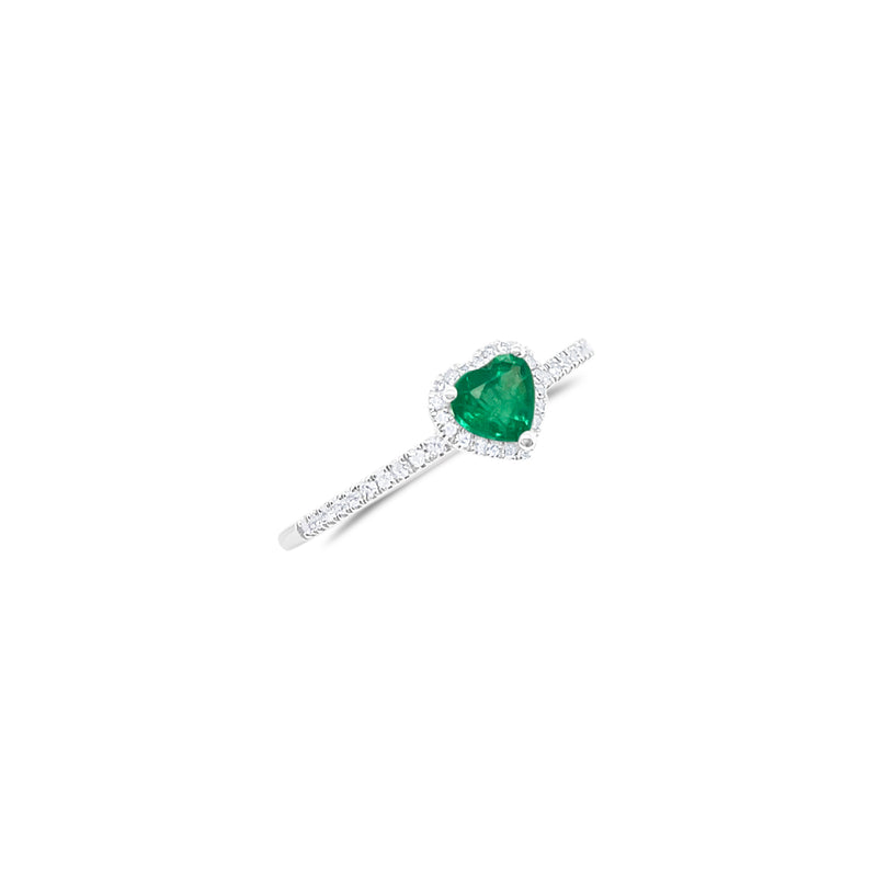 14kt White Gold Emerald and Diamond Heart Ring