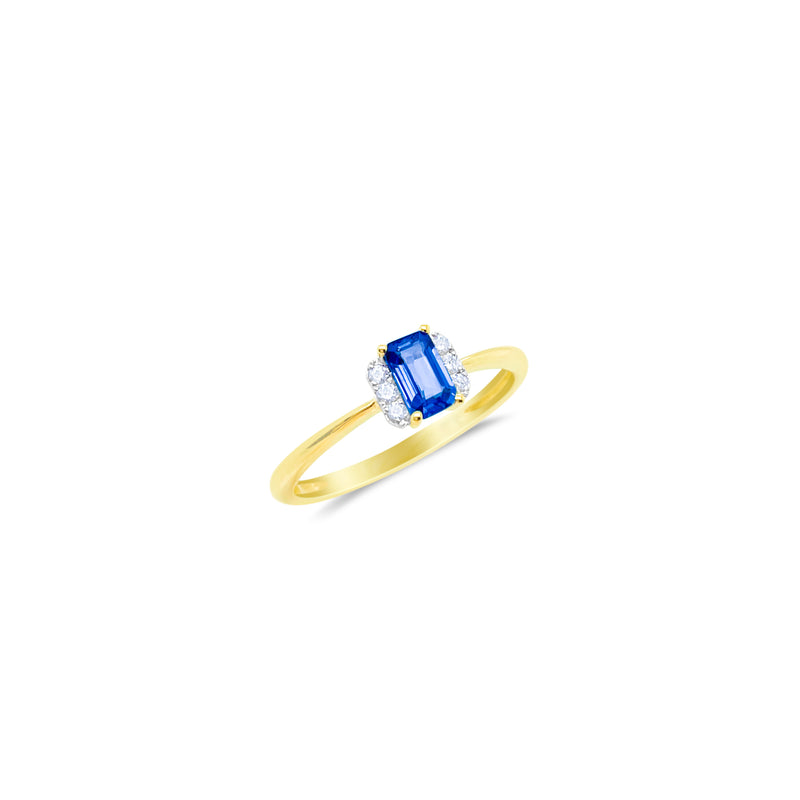14kt Yellow Gold Diamond and Blue Sapphire  Emerald Cut Ring