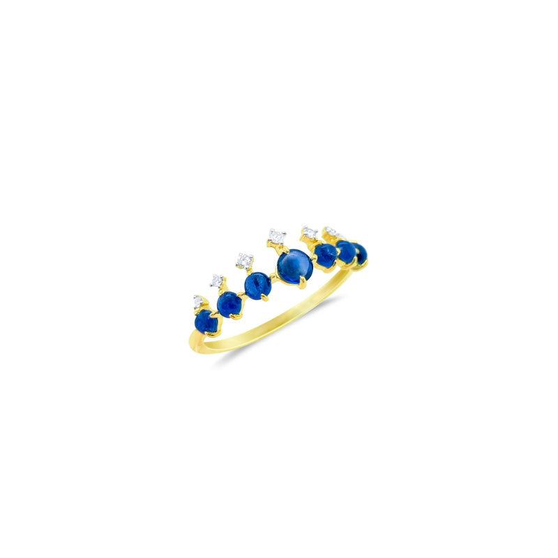 14kt Yellow Gold Diamond and Blue Sapphire Crown Ring Size 6.5