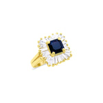 Yellow Gold Diamond Baguette and Sapphire Ballerina Style Ring