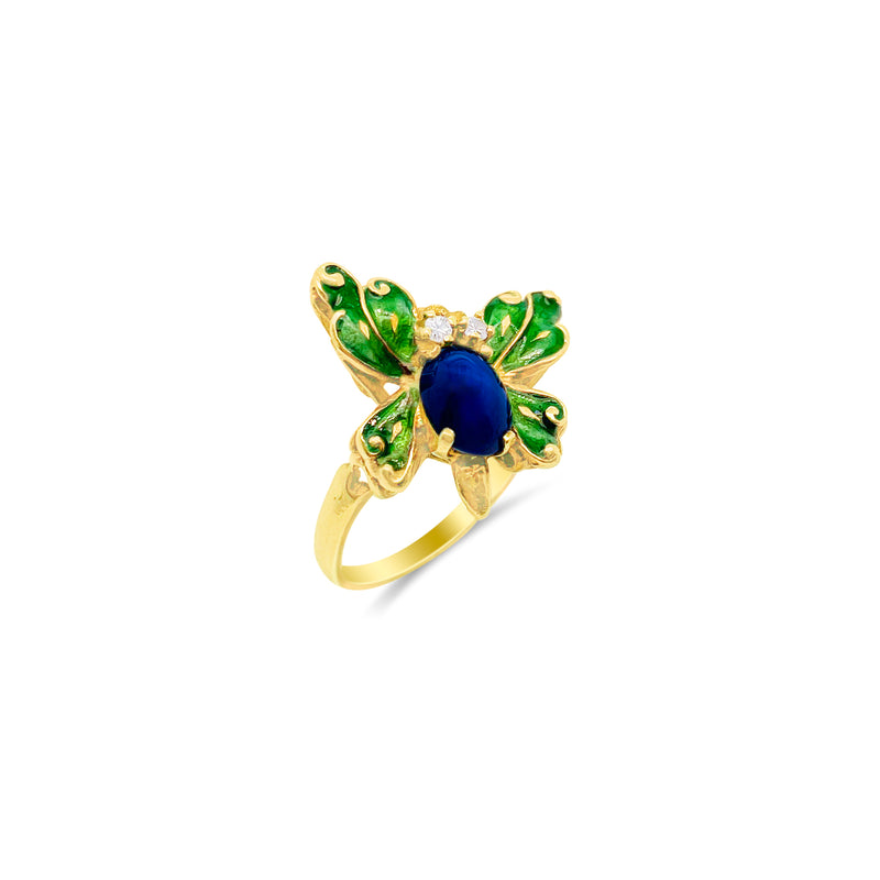 Star Sapphire and Enamel Butterfly Ring