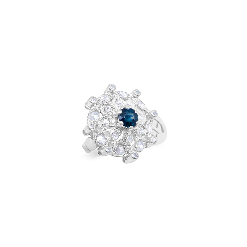 14kt White diamond and sapphire Floral Antique Ring