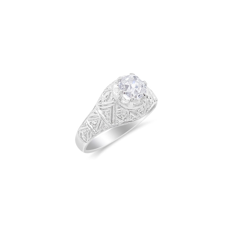 Platinum Diamond Antique Ring with Large diamond center