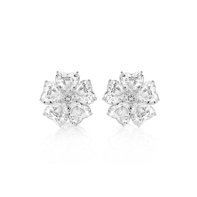5 ct White Gold Heart Shaped Floral Studs