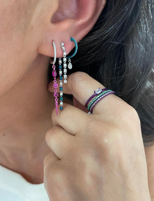 White Gold Diamond and Emerald Galactic Blue Drop Studs