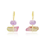 Yellow Gold Amethyst and  Watermelon Tourmaline Drop Earrings-ONLINE EXCLUSIVE