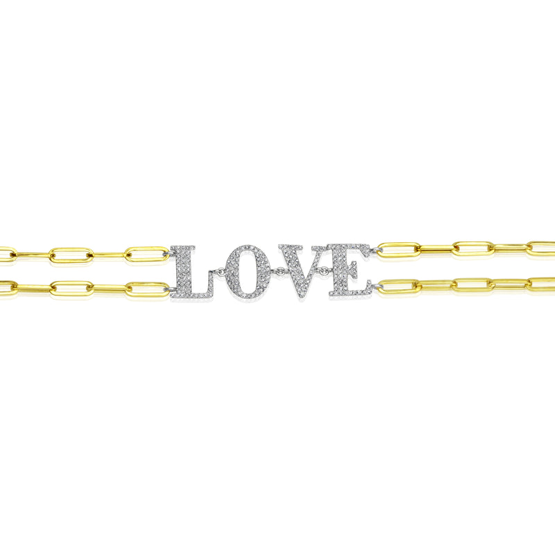 Diamond Love Paperclip Chain Bracelet