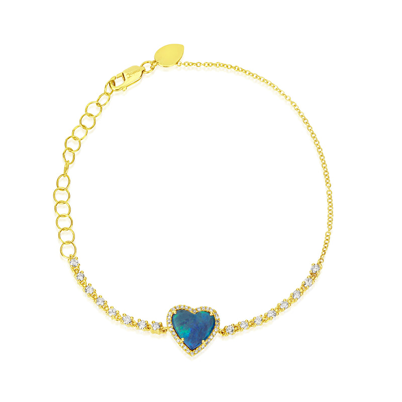 Yellow Gold Opal Heart and Diamond Bracelet