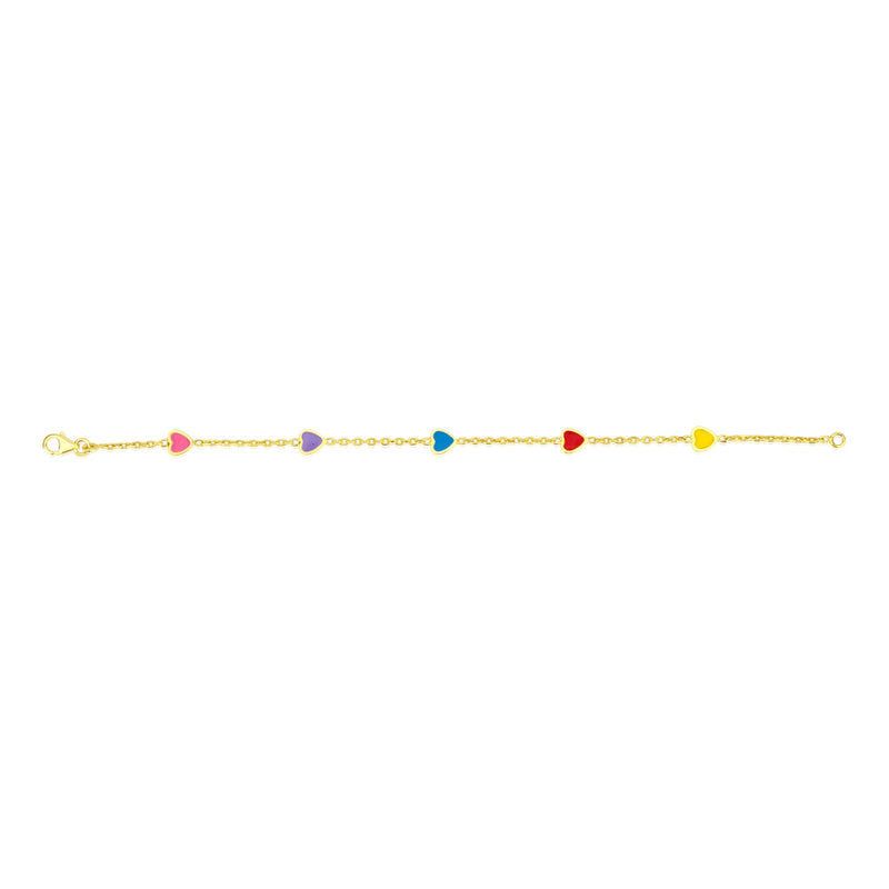 Yellow Gold Children's Bracelet with Colorful Hearts