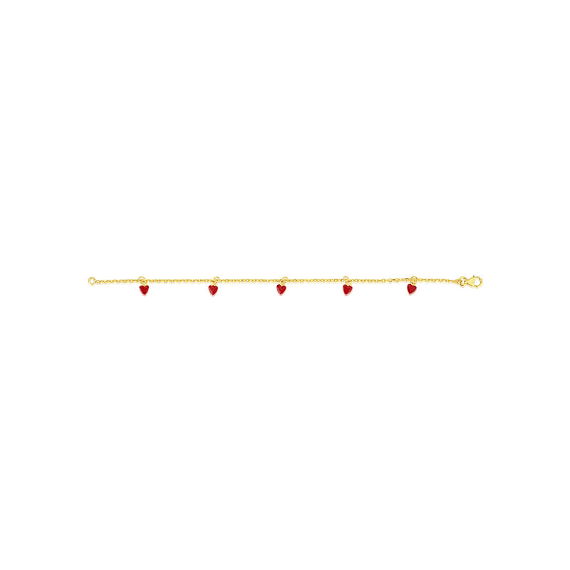 Yellow Gold Bracelet with Red Heart Bezels