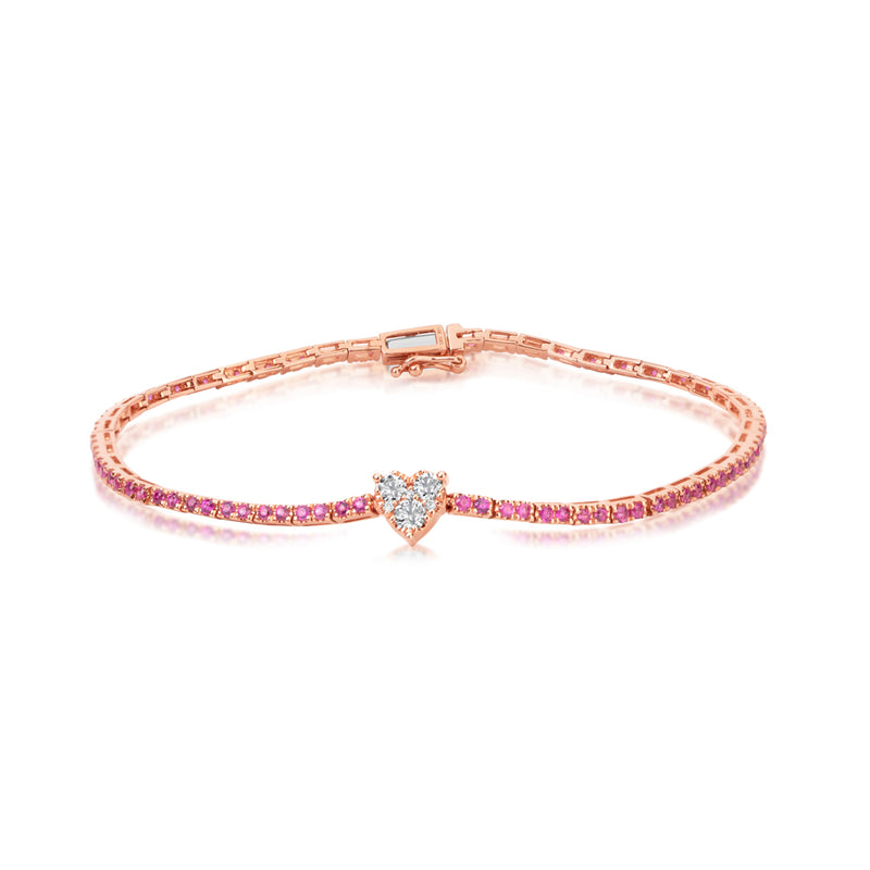 Rose Gold Ruby & Diamond Heart Tennis Bracelet ONLINE EXCLUSIVE
