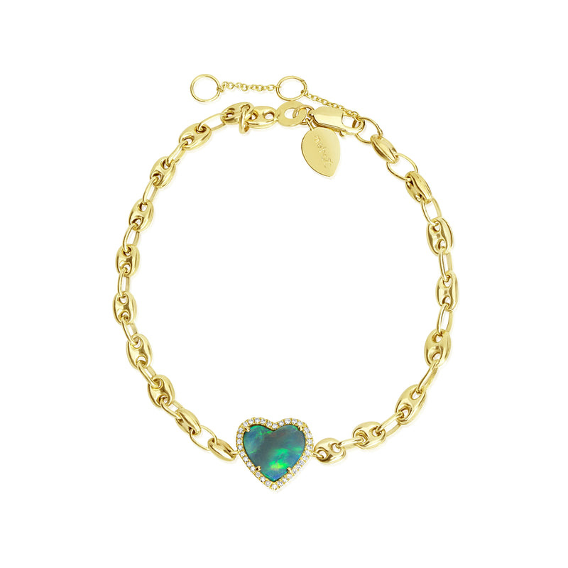 Chunky Chain Diamond Opal Heart Bracelet