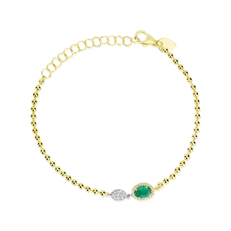 Yellow Gold Spot Chain Emerald and Diamond Bracelet