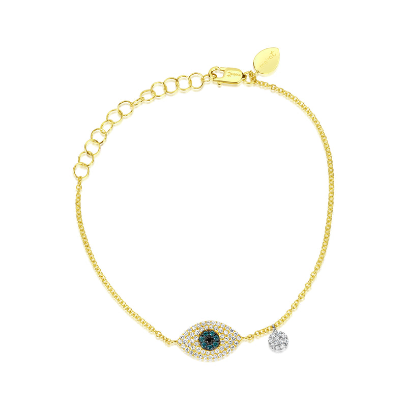 Yellow Gold Diamond Evil Eye and Charm Bracelet