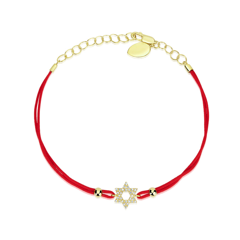 Red String Diamond Star of David Bracelet