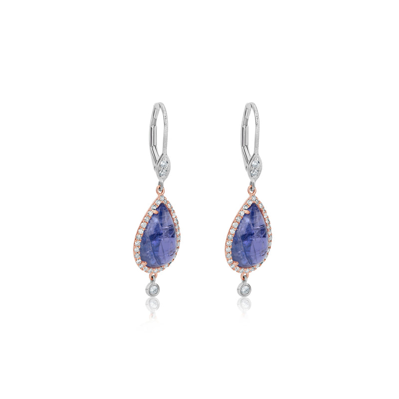 Diamond and Tanzanite Pear-Shaped Stone Earrings