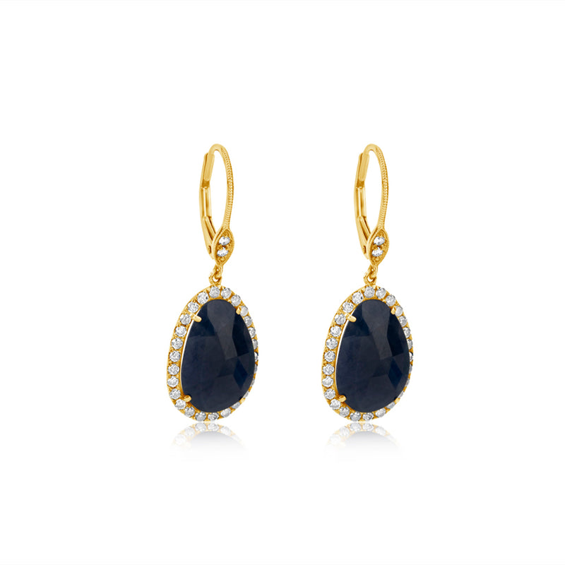 Yellow Gold and Blue Sapphire Diamond Dangle Earrings
