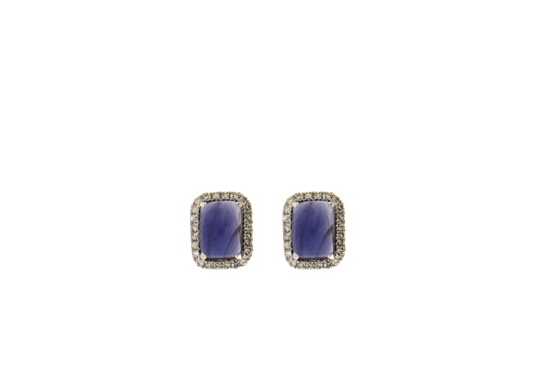 Cabochon Tanzanite White Gold Diamond Studs ONE OF A KIND