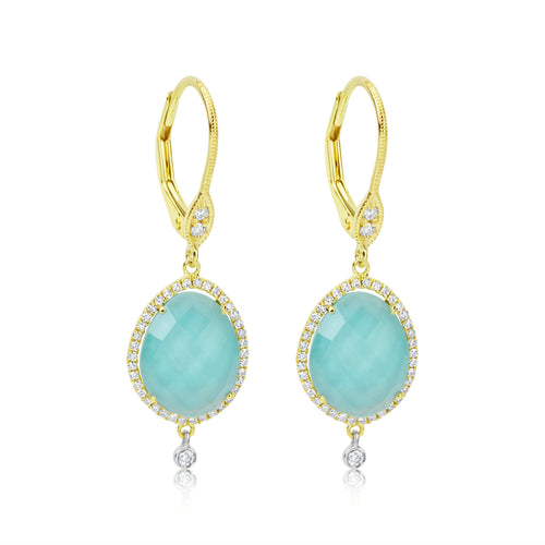 Turquoise Earrings with Dangling Diamond Bezel