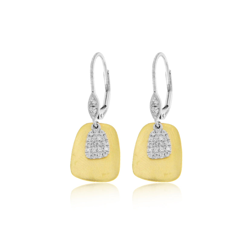 Yellow Gold Square Plate and Diamond Earrings