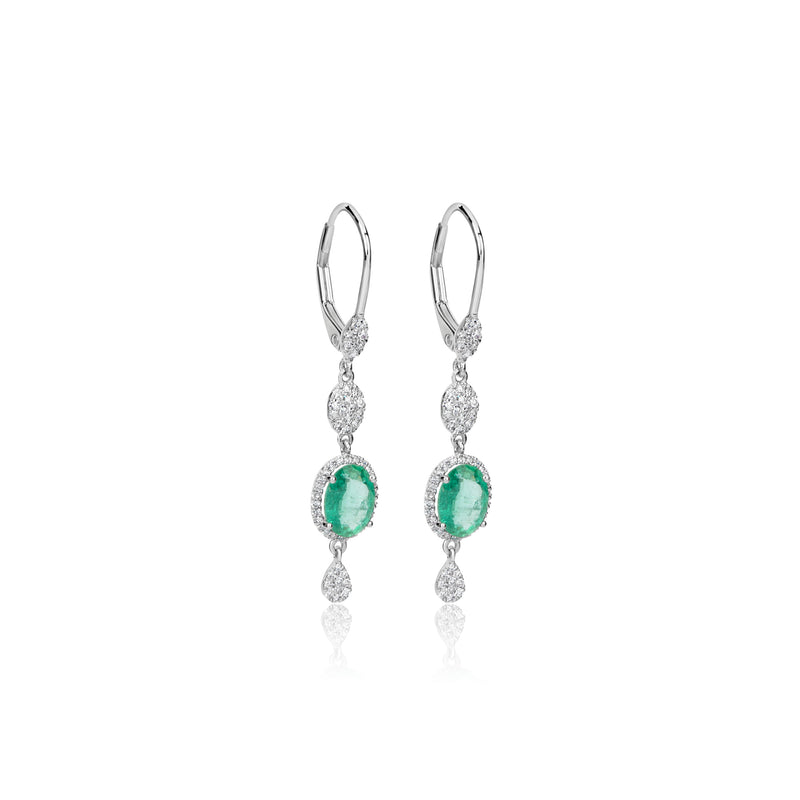 White Gold Diamond and Emerald Drop Earrings