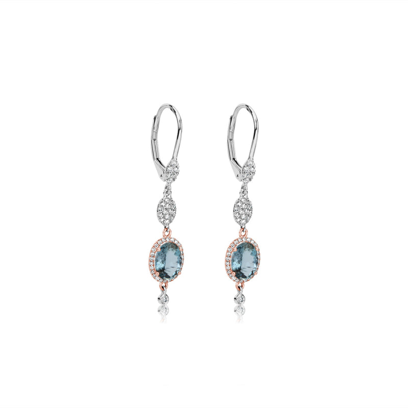 Drop Aqua and Diamond Earrings