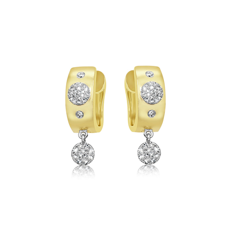Brushed Gold Diamond Disk Huggies