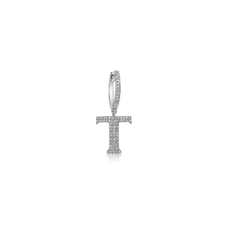 oversized initial white gold and diamond huggie – Meira T Boutique