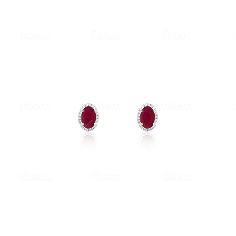 Ruby and Diamond Halo Studs