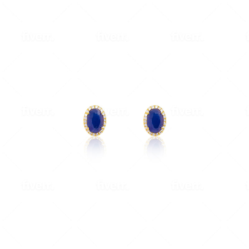 Blue Sapphire and Diamond Halo Studs