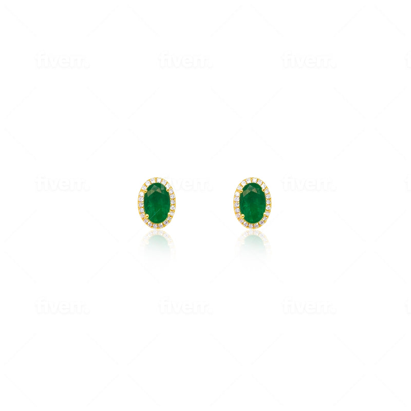 Emerald and Diamond Halo Studs