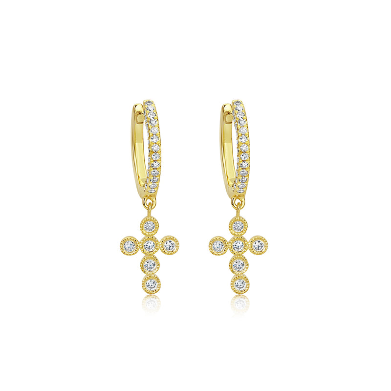 Diamond Cross Huggies  Pair